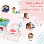 Costway 3-Piece Kids Table and Chair Set Toddler Activity Study Desk with Building Blocks