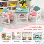 Costway 3-Piece Kids Table and Chair Set Toddler Activity Study Desk with Building Blocks