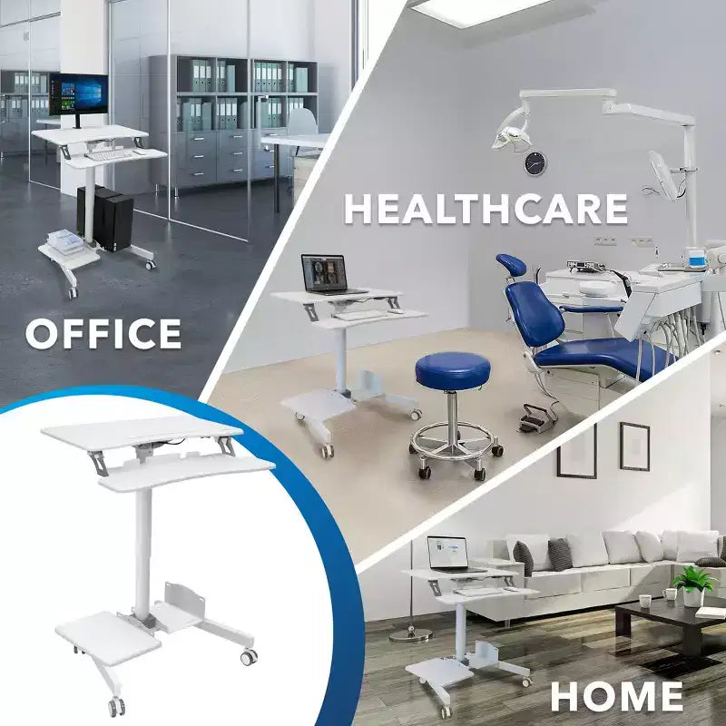 Mount-It! Height Adjustable Mobile Computer Cart, Rolling Desktop Workstation, Storage Area for CPU and Printer, Mobile Sit-Stand Computer Workstation