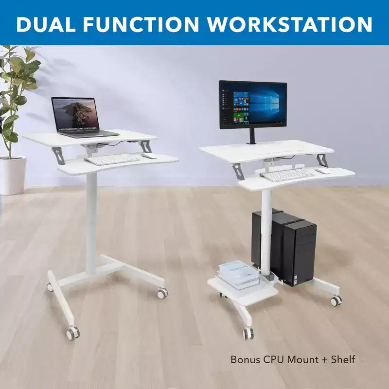 Mount-It! Height Adjustable Mobile Computer Cart, Rolling Desktop Workstation, Storage Area for CPU and Printer, Mobile Sit-Stand Computer Workstation
