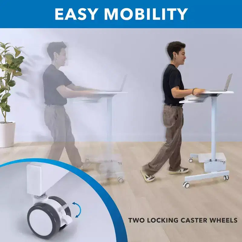 Mount-It! Height Adjustable Mobile Computer Cart, Rolling Desktop Workstation, Storage Area for CPU and Printer, Mobile Sit-Stand Computer Workstation