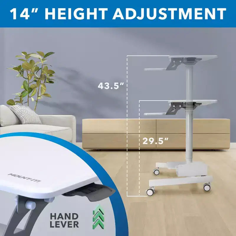 Mount-It! Height Adjustable Mobile Computer Cart, Rolling Desktop Workstation, Storage Area for CPU and Printer, Mobile Sit-Stand Computer Workstation
