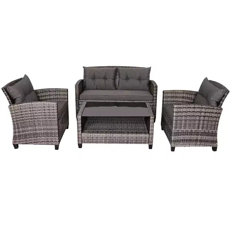 Costway 4PCS/8PCS Patio Rattan Furniture Set Coffee Table Cushioned Sofa Garden Lawn Gray
