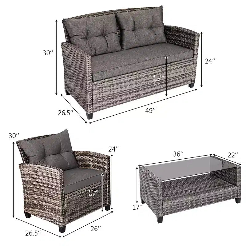 Costway 4PCS/8PCS Patio Rattan Furniture Set Coffee Table Cushioned Sofa Garden Lawn Gray