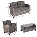 Costway 4PCS/8PCS Patio Rattan Furniture Set Coffee Table Cushioned Sofa Garden Lawn Gray