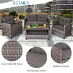 Costway 4PCS/8PCS Patio Rattan Furniture Set Coffee Table Cushioned Sofa Garden Lawn Gray