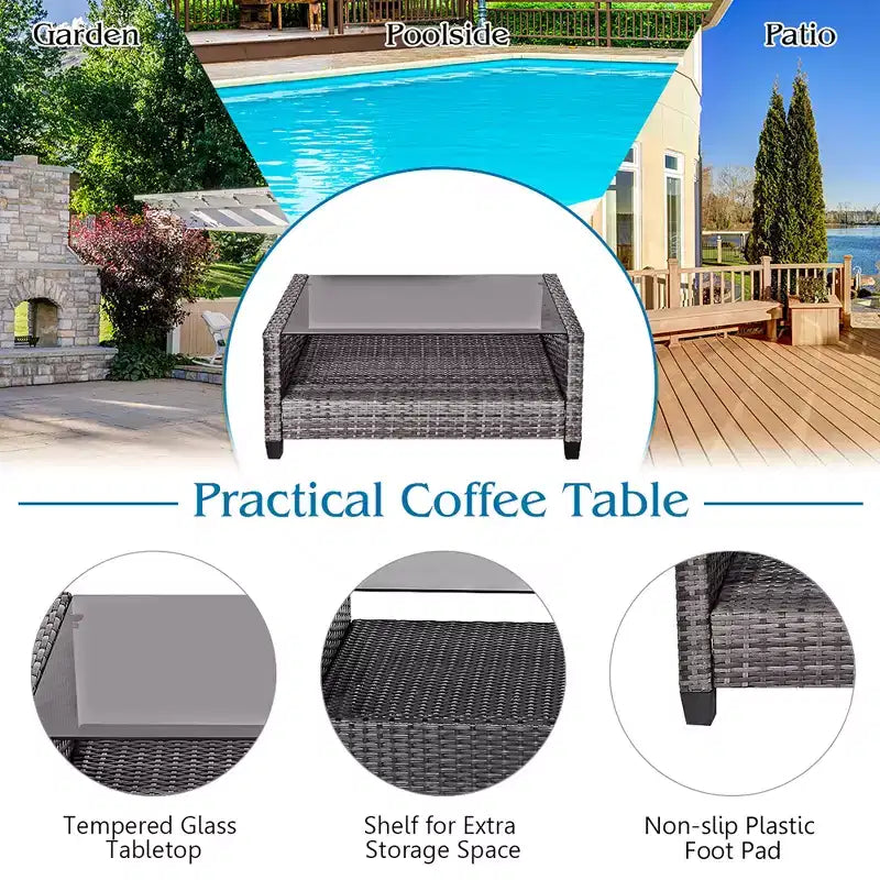 Costway 4PCS/8PCS Patio Rattan Furniture Set Coffee Table Cushioned Sofa Garden Lawn Gray