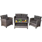 Costway 4PCS/8PCS Patio Rattan Furniture Set Coffee Table Cushioned Sofa Garden Lawn Gray