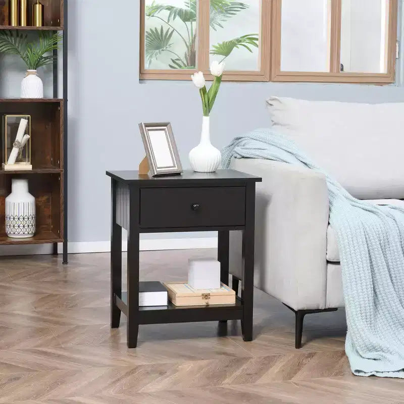 HOMCOM Side Table, Modern End Table with Storage Drawer and Shelf, Living Room, Set of 2, Black