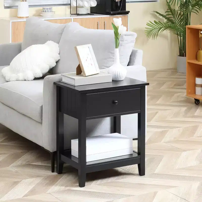 HOMCOM Side Table, Modern End Table with Storage Drawer and Shelf, Living Room, Set of 2, Black