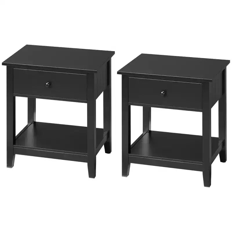 HOMCOM Side Table, Modern End Table with Storage Drawer and Shelf, Living Room, Set of 2, Black