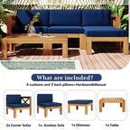 Ensemble de mobilier d'extérieur en bois 5 pièces, salon de jardin conversationnel, ensemble de canapés modulaires avec coussins - ModernLuxe
