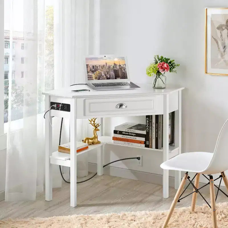 Bureau d'angle Yaheetech avec prise électrique