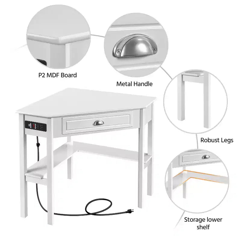 Bureau d'angle Yaheetech avec prise électrique
