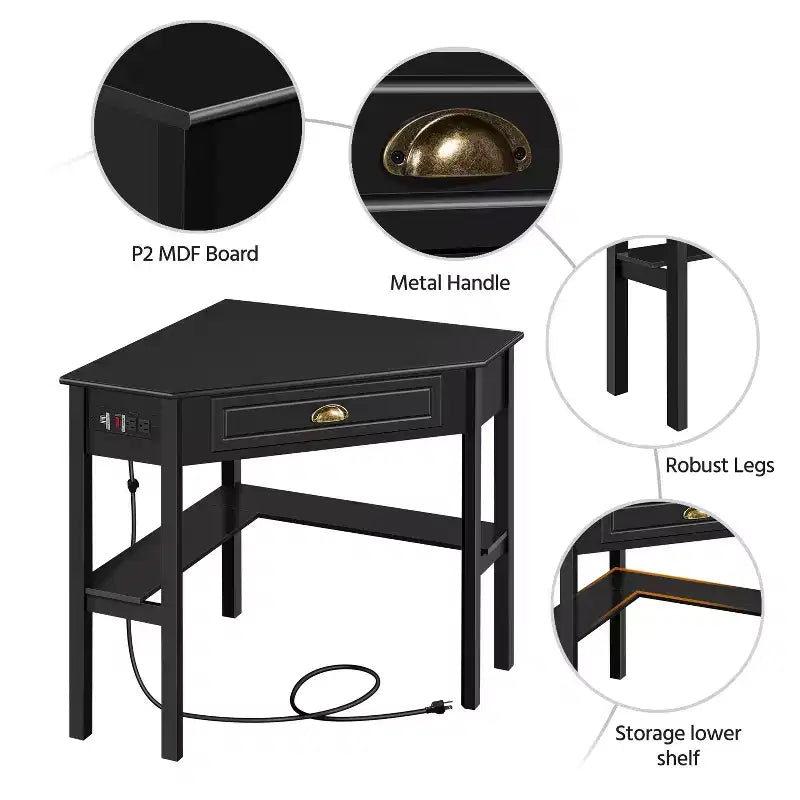 Bureau d'angle Yaheetech avec prise électrique
