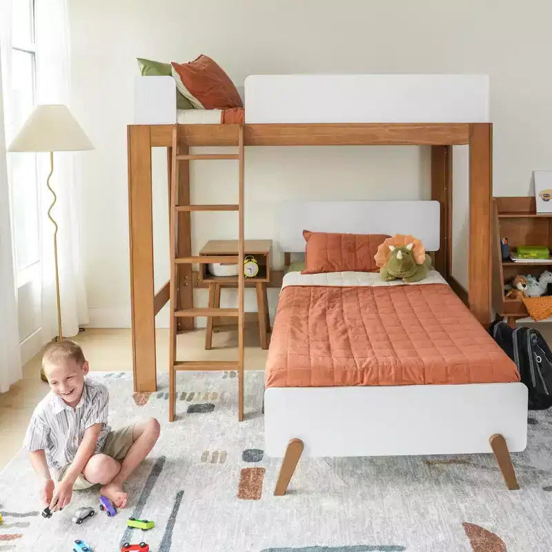 Lit superposé en L Max & Lily, deux places superposées, style moderne du milieu du siècle, bois massif