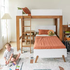 Lit superposé en L Max & Lily, deux places superposées, style moderne du milieu du siècle, bois massif