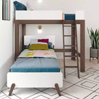 Lit superposé en L Max & Lily, deux places superposées, style moderne du milieu du siècle, bois massif