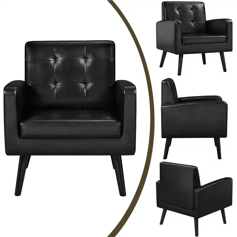 Fauteuil Yaheetech Moderne Fauteuil d'appoint en Similicuir Capitonnage avec Pieds en Bois Massif