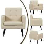 Fauteuil Yaheetech Moderne Fauteuil d'appoint en Similicuir Capitonnage avec Pieds en Bois Massif