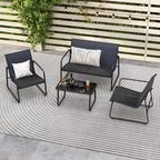 Costway 4 Pieces Patio Furniture Set Outdoor Tempered Glass Coffee Table Chair Loveseat