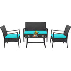 Costway Ensemble de Meubles de Jardin en Rotin 4 pièces avec Chaises Rembourrées, Causeuse et Table Basse