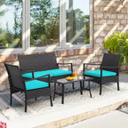 Costway Ensemble de Meubles de Jardin en Rotin 4 pièces avec Chaises Rembourrées, Causeuse et Table Basse