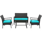 Costway Ensemble de Meubles de Jardin en Rotin 4 pièces avec Chaises Rembourrées, Causeuse et Table Basse