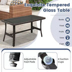 Costway Ensemble de Meubles de Patio en Rotin 4 Pièces avec Canapé Rembourré, Accoudoir, Table Basse, Bleu Marine