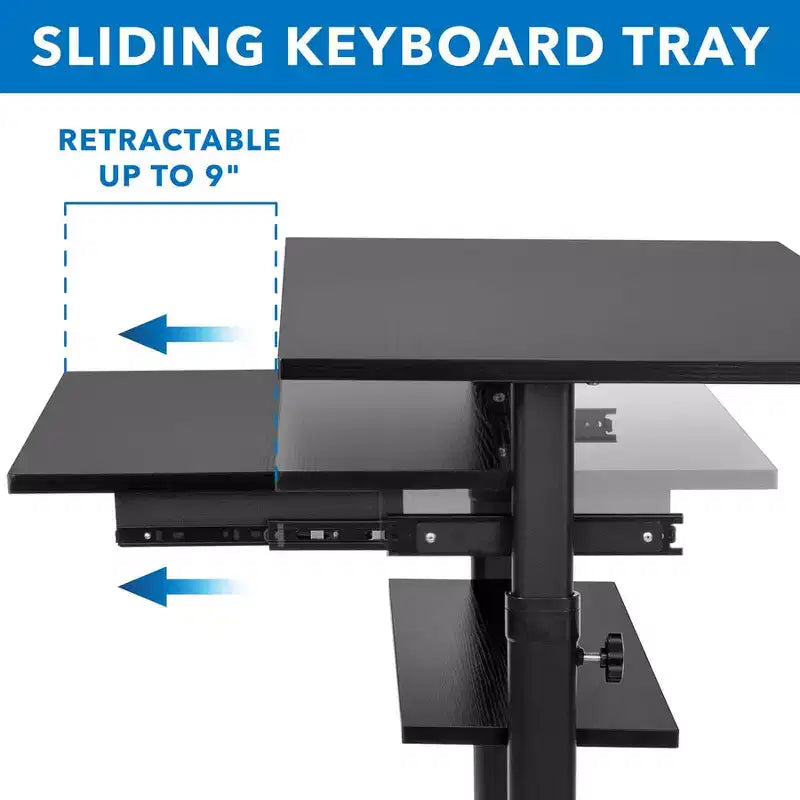 Mount-It! Mobile Standing Desk w/ Retractable Keyboard Platform | Height Adjustable Stand Up Computer Workstation | Locking Wheels | 99 Lbs. Capacity