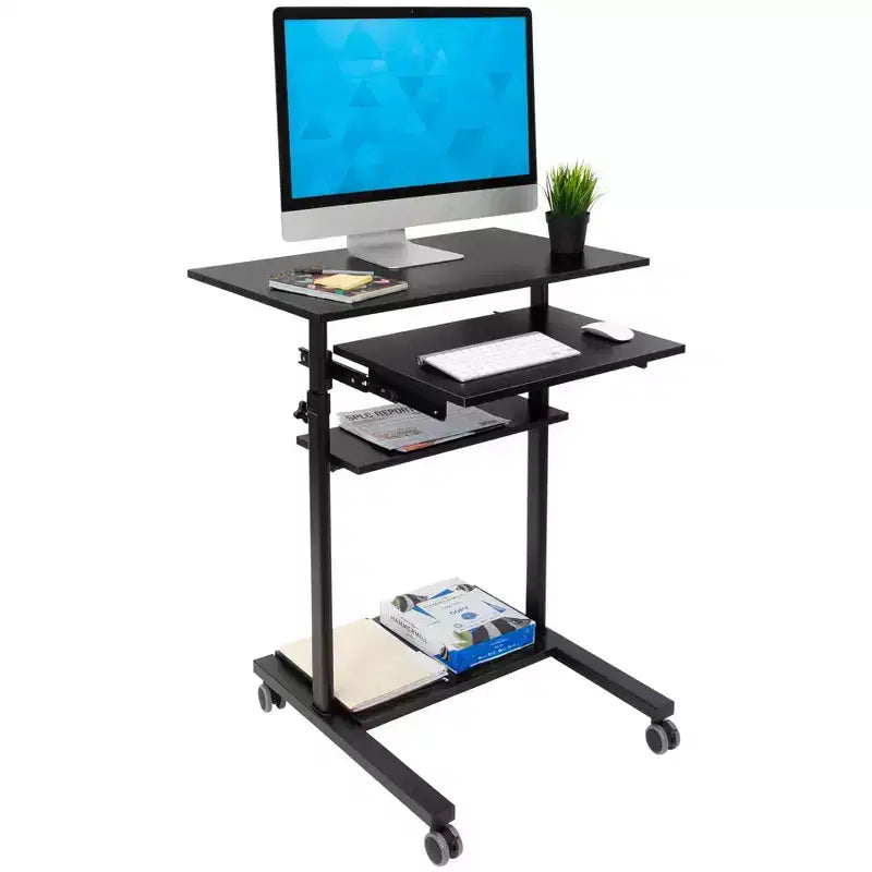 Mount-It! Mobile Standing Desk w/ Retractable Keyboard Platform | Height Adjustable Stand Up Computer Workstation | Locking Wheels | 99 Lbs. Capacity