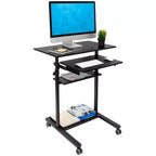 Mount-It! Mobile Standing Desk w/ Retractable Keyboard Platform | Height Adjustable Stand Up Computer Workstation | Locking Wheels | 99 Lbs. Capacity