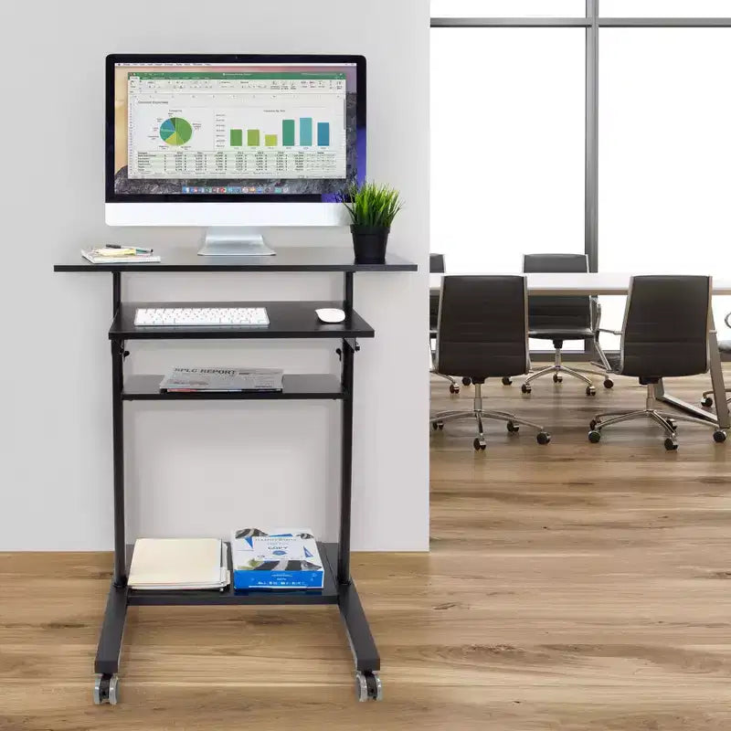 Mount-It! Mobile Standing Desk w/ Retractable Keyboard Platform | Height Adjustable Stand Up Computer Workstation | Locking Wheels | 99 Lbs. Capacity