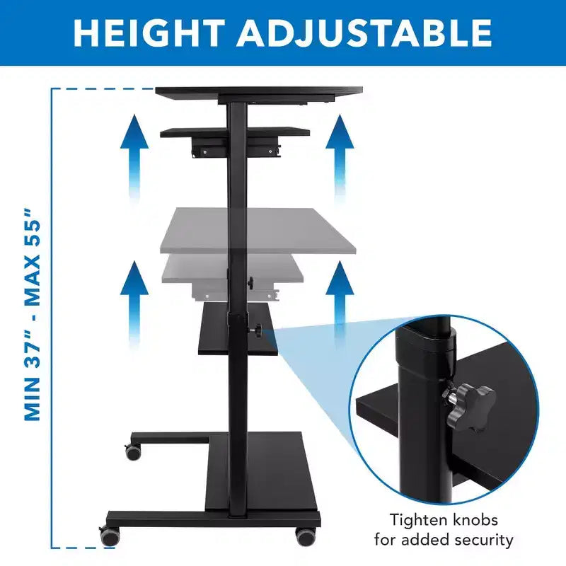 Mount-It! Mobile Standing Desk w/ Retractable Keyboard Platform | Height Adjustable Stand Up Computer Workstation | Locking Wheels | 99 Lbs. Capacity