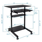 Mount-It! Mobile Standing Desk w/ Retractable Keyboard Platform | Height Adjustable Stand Up Computer Workstation | Locking Wheels | 99 Lbs. Capacity