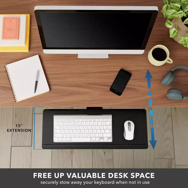 Mount-It! Tiroir et plateforme de souris pour clavier sous le bureau | Plateau de clavier ergonomique avec repose-poignet en gel | Rail de 17 pouces peu encombrant | Noir