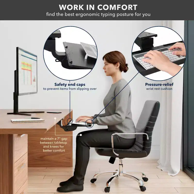 Mount-It! Tiroir et plateforme de souris pour clavier sous le bureau | Plateau de clavier ergonomique avec repose-poignet en gel | Rail de 17 pouces peu encombrant | Noir