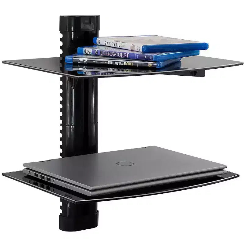 Mount-It! Floating Wall Mounted Shelf Bracket Stand for AV Receiver, Component, Cable Box, PlayStation5, Projector | 2 Black Tinted Tempered Glasses