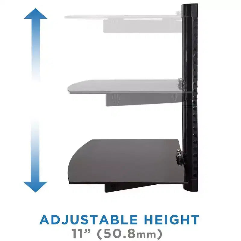Mount-It! Floating Wall Mounted Shelf Bracket Stand for AV Receiver, Component, Cable Box, PlayStation5, Projector | 2 Black Tinted Tempered Glasses