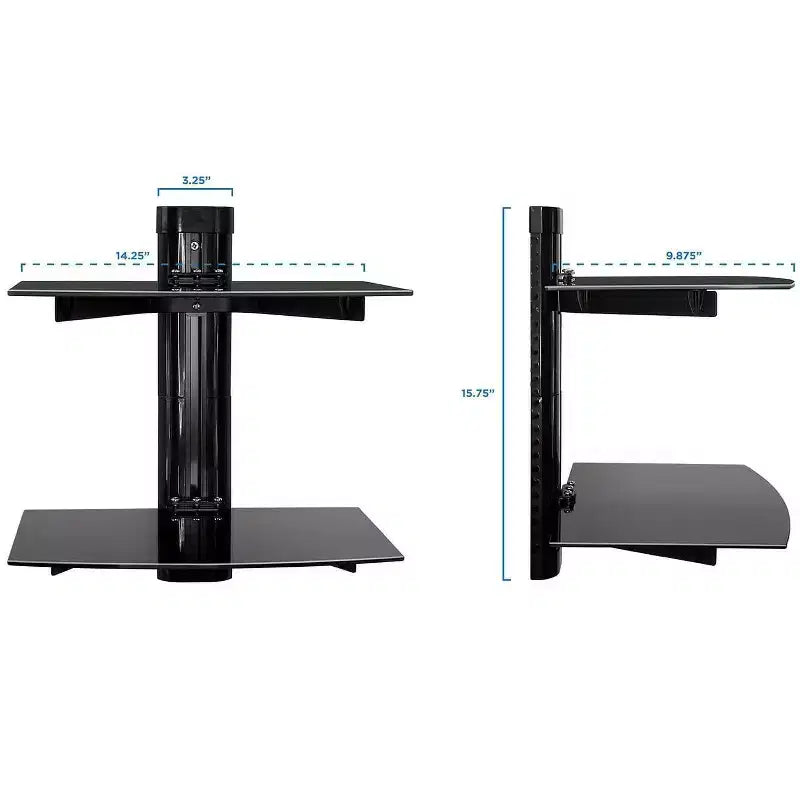 Mount-It! Floating Wall Mounted Shelf Bracket Stand for AV Receiver, Component, Cable Box, PlayStation5, Projector | 2 Black Tinted Tempered Glasses