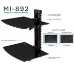 Mount-It! Floating Wall Mounted Shelf Bracket Stand for AV Receiver, Component, Cable Box, PlayStation5, Projector | 2 Black Tinted Tempered Glasses