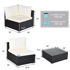 Costway Salon de Jardin en Résine Tressée 7 Pièces Canapés Modulables avec Coussins Déhoussables Blanc Cassé et Gris