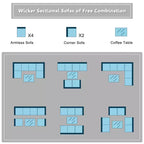 Costway Salon de Jardin en Résine Tressée 7 Pièces Canapés Modulables avec Coussins Déhoussables Blanc Cassé et Gris
