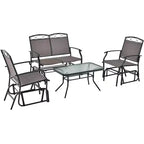 Costway Ensemble de Conversation 4 pièces pour Patio avec Balancelle Fauteuil à Bascule et Table Robuste d'Extérieur