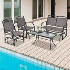 Costway 4pcs Patio Glider Conversation Set Swing Rocking Chair Table Heavy-Duty Outdoor