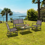 Costway Ensemble de Conversation 4 pièces pour Patio avec Balancelle Fauteuil à Bascule et Table Robuste d'Extérieur