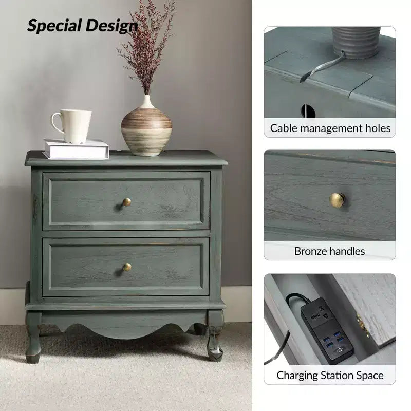 Table d'appoint Galatea 24" avec 2 tiroirs et station de charge | KARAT HOME