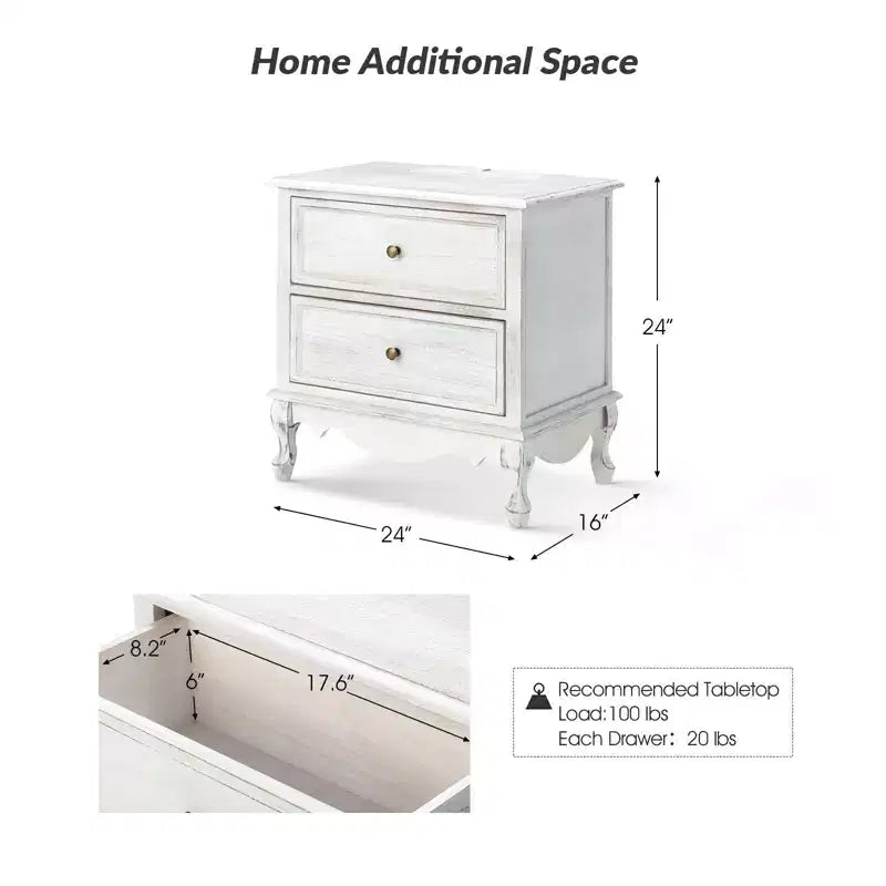 Table d'appoint Galatea 24" avec 2 tiroirs et station de charge | KARAT HOME