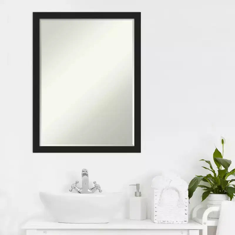 Amanti Art Grace Brushed Narrow Petite Bevel Bathroom Wall Mirror
