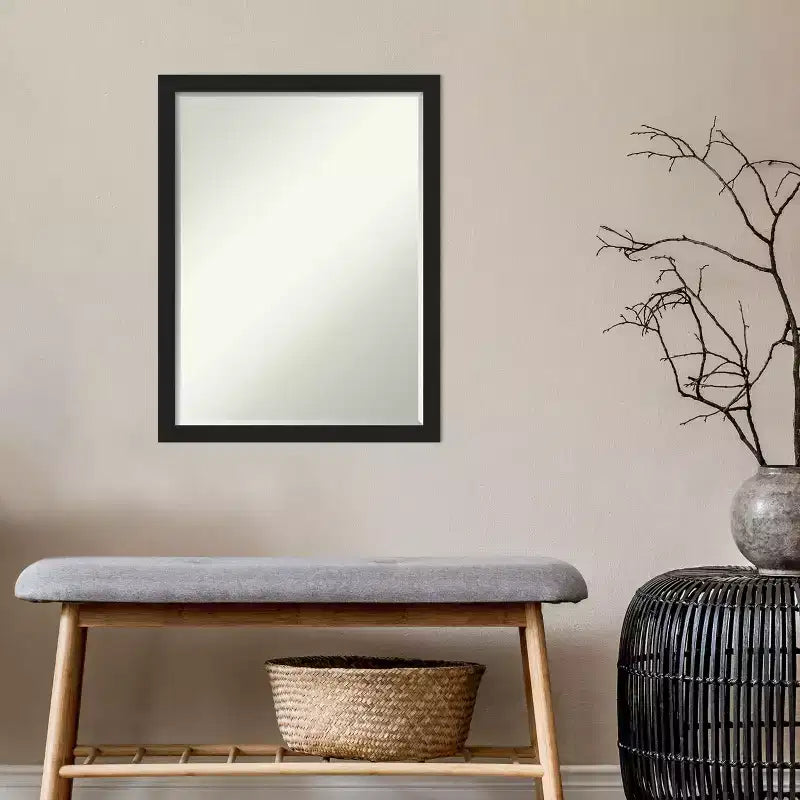 Amanti Art Grace Brushed Narrow Petite Bevel Bathroom Wall Mirror